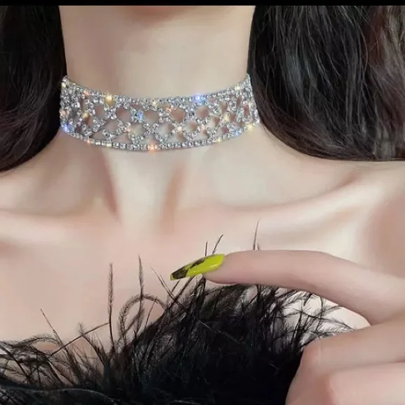🌟 New Rhinestone Crystal Mesh Choker Necklace - Picture 3 of 5